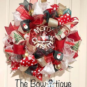 Handmade 13 inch Merry Christmas Gnome Ribbon Wreath MW4
